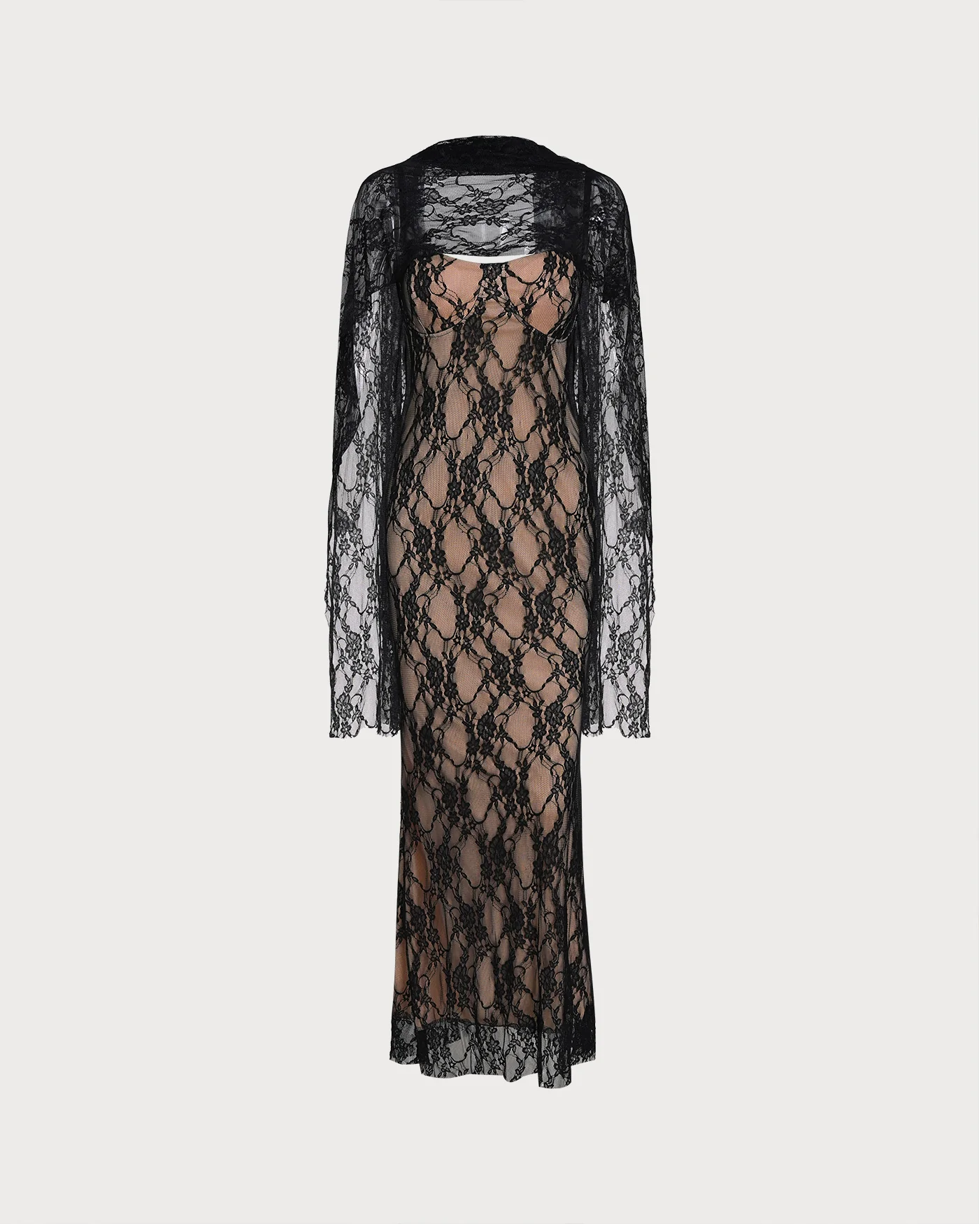 Black Lace Splicing Slip Maxi Dress - Image 6