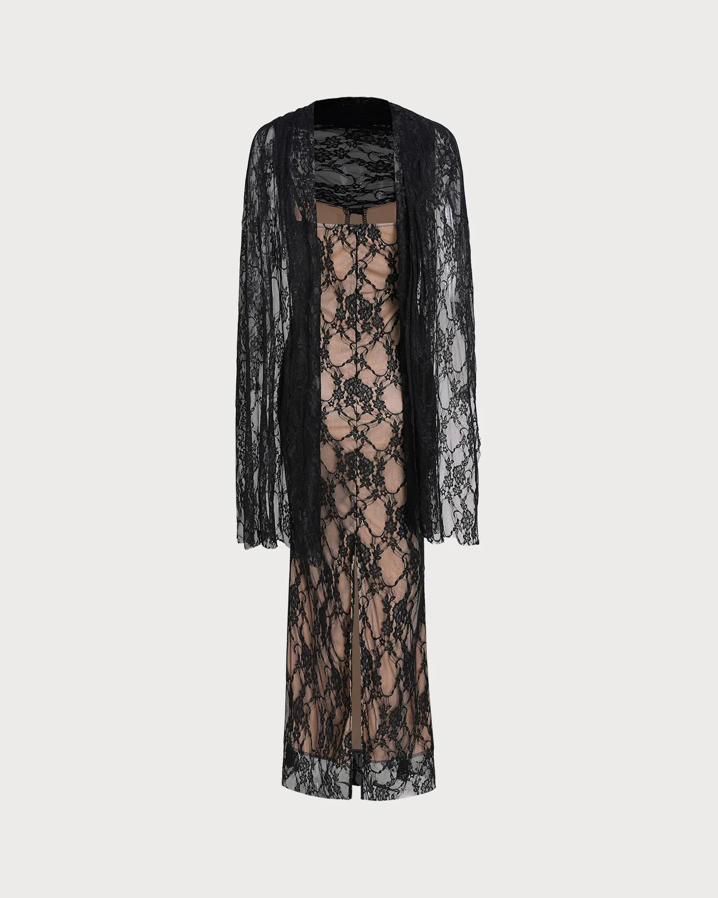Black Lace Splicing Slip Maxi Dress - Image 8