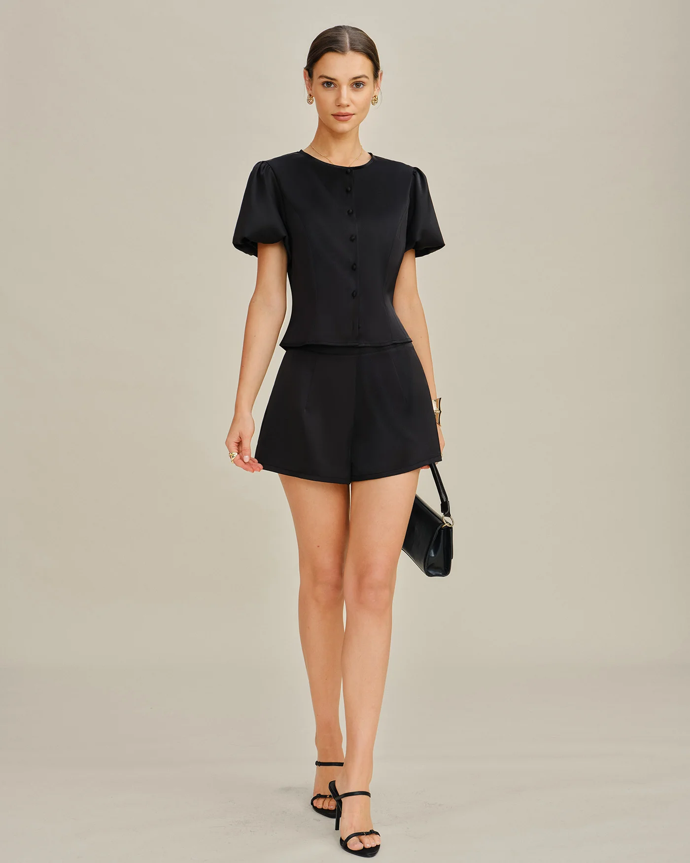 Black Natural Waisted Satin Shorts - Image 6
