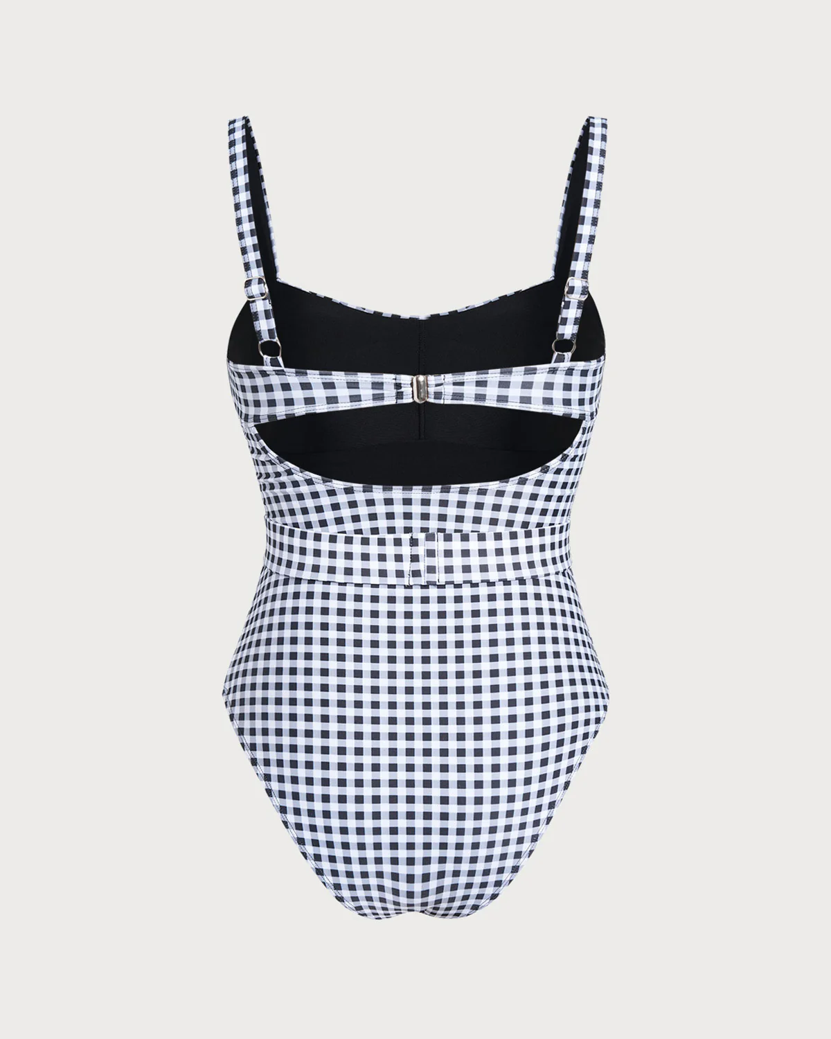 Black Plaid One Piece Swimwear - Image 4