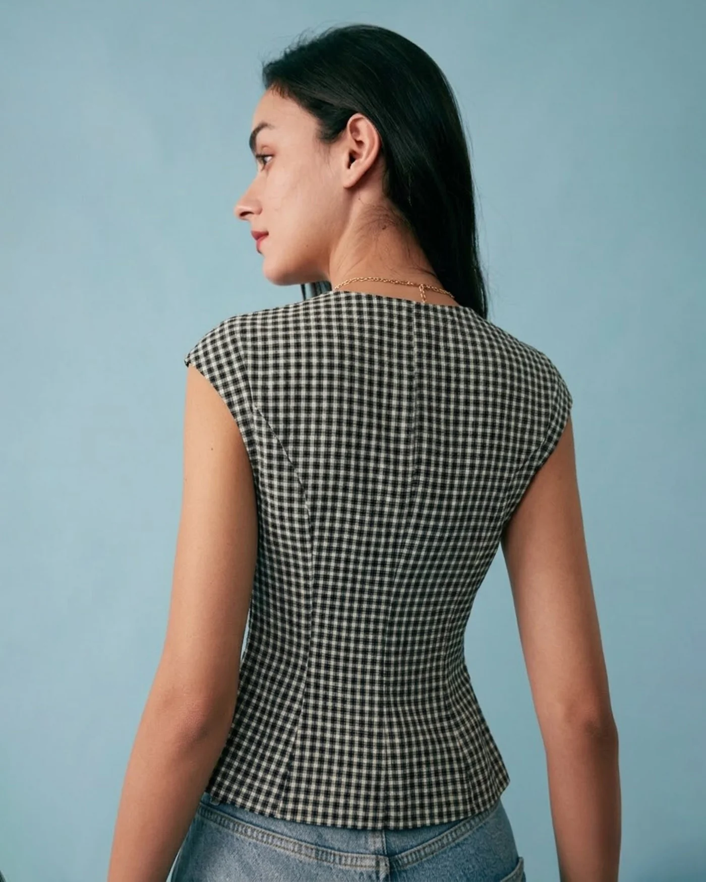 Black Plaid Viscose Tee - Image 5