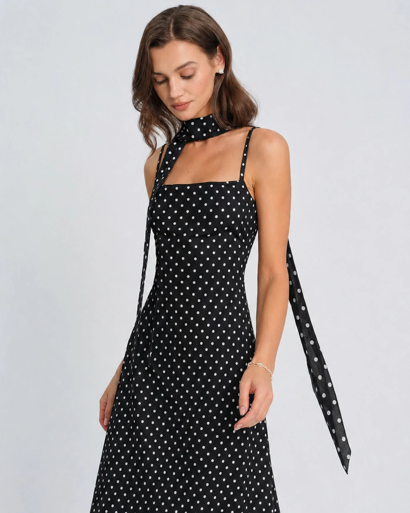 Black Polka Dot Cowl Neck Slip Maxi Dress - Image 2