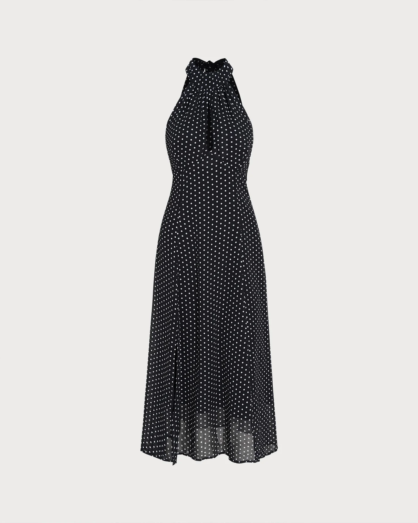 Black Polka Dot Halter Midi Dress - Image 7