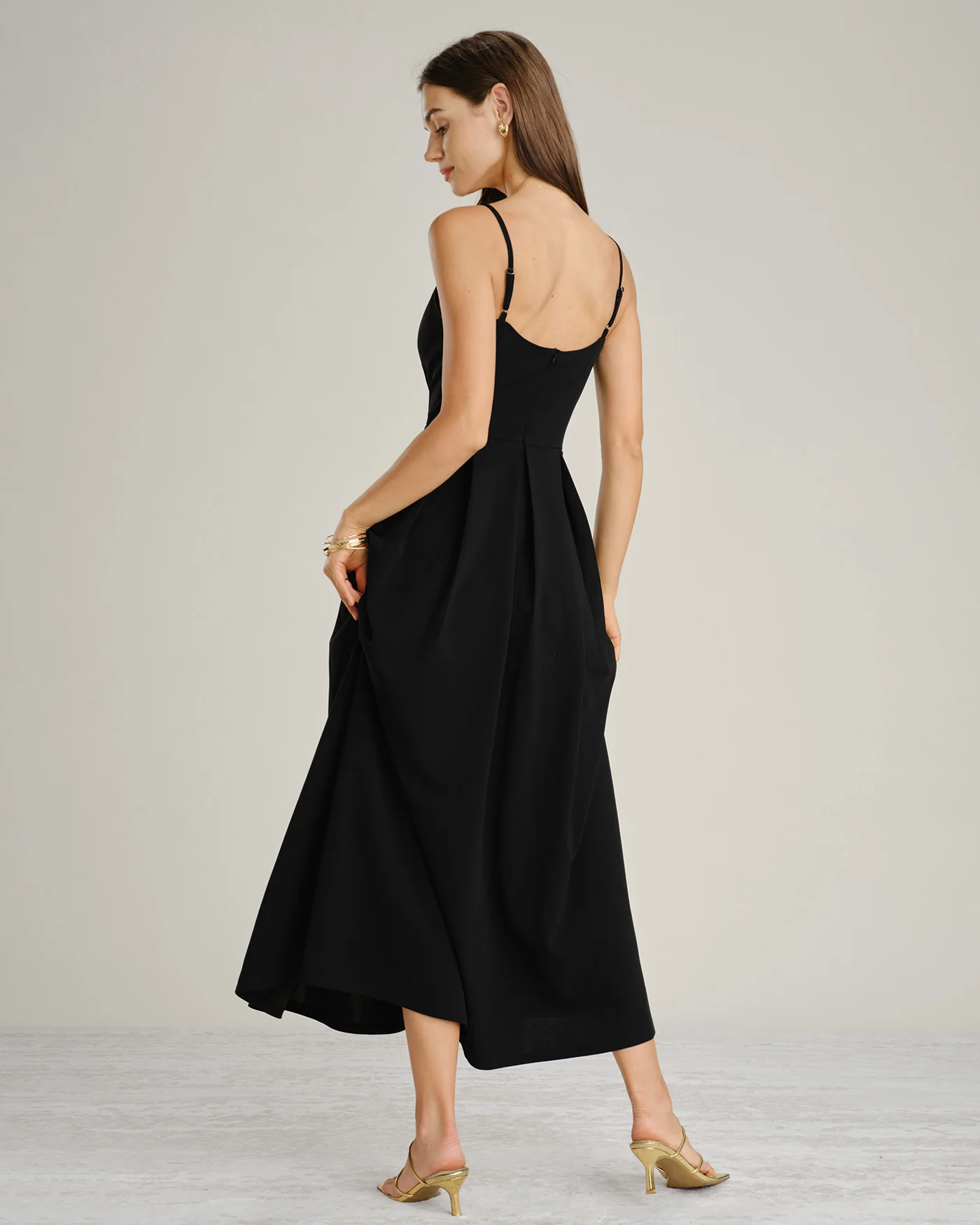 Black Ruched Slip A-Line Maxi Dress - Image 10