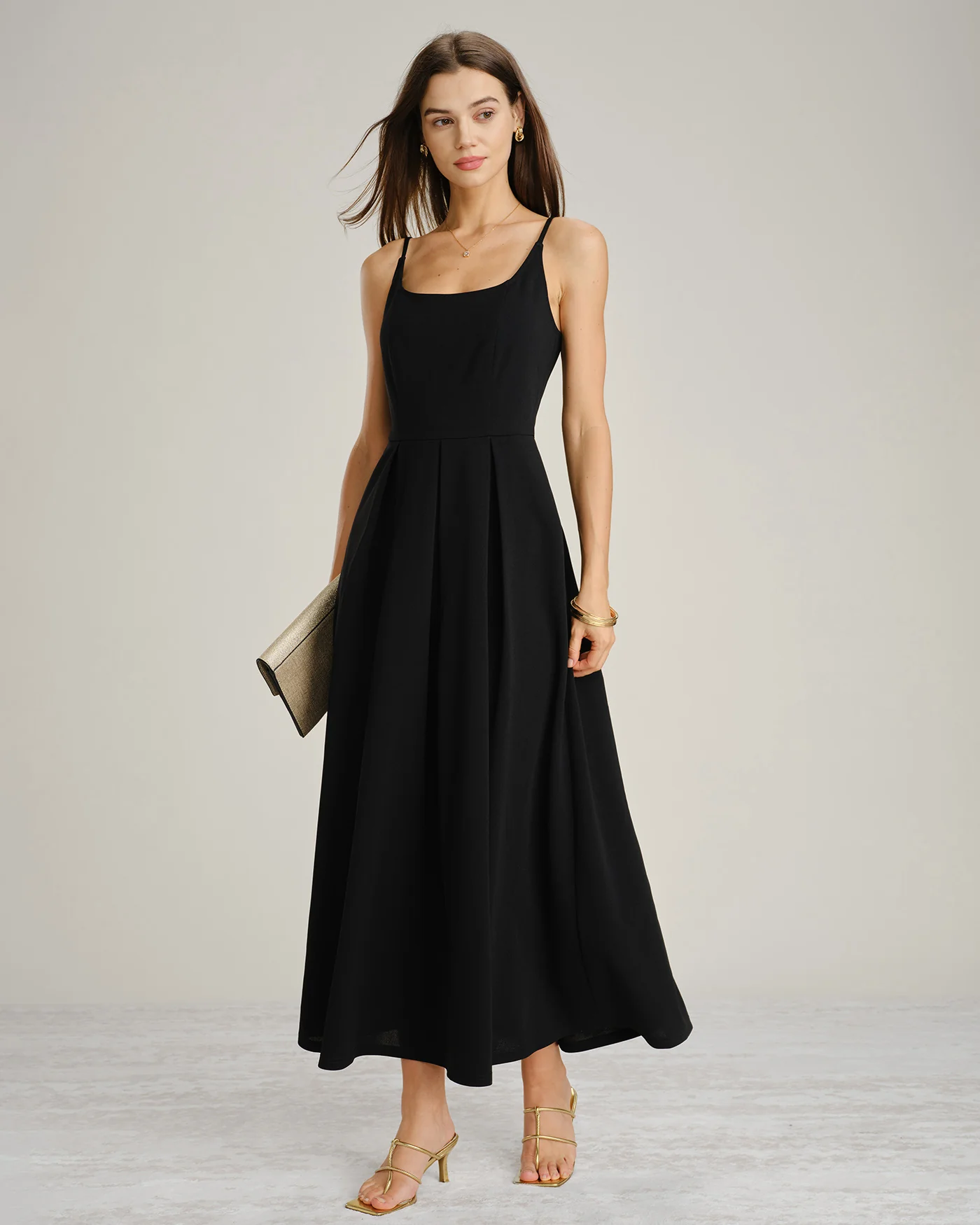 Black Ruched Slip A-Line Maxi Dress - Image 5