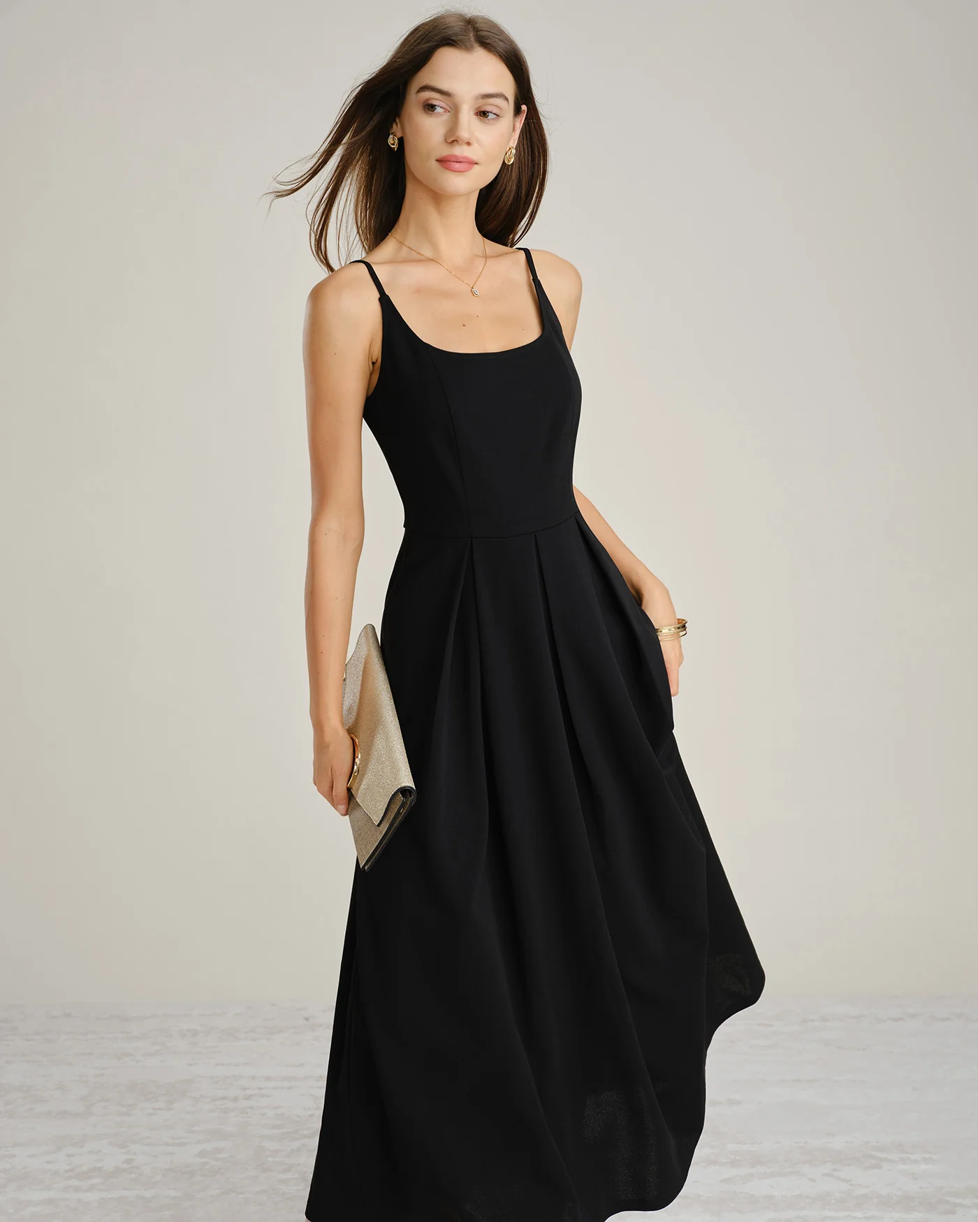Black Ruched Slip A-Line Maxi Dress - Image 8