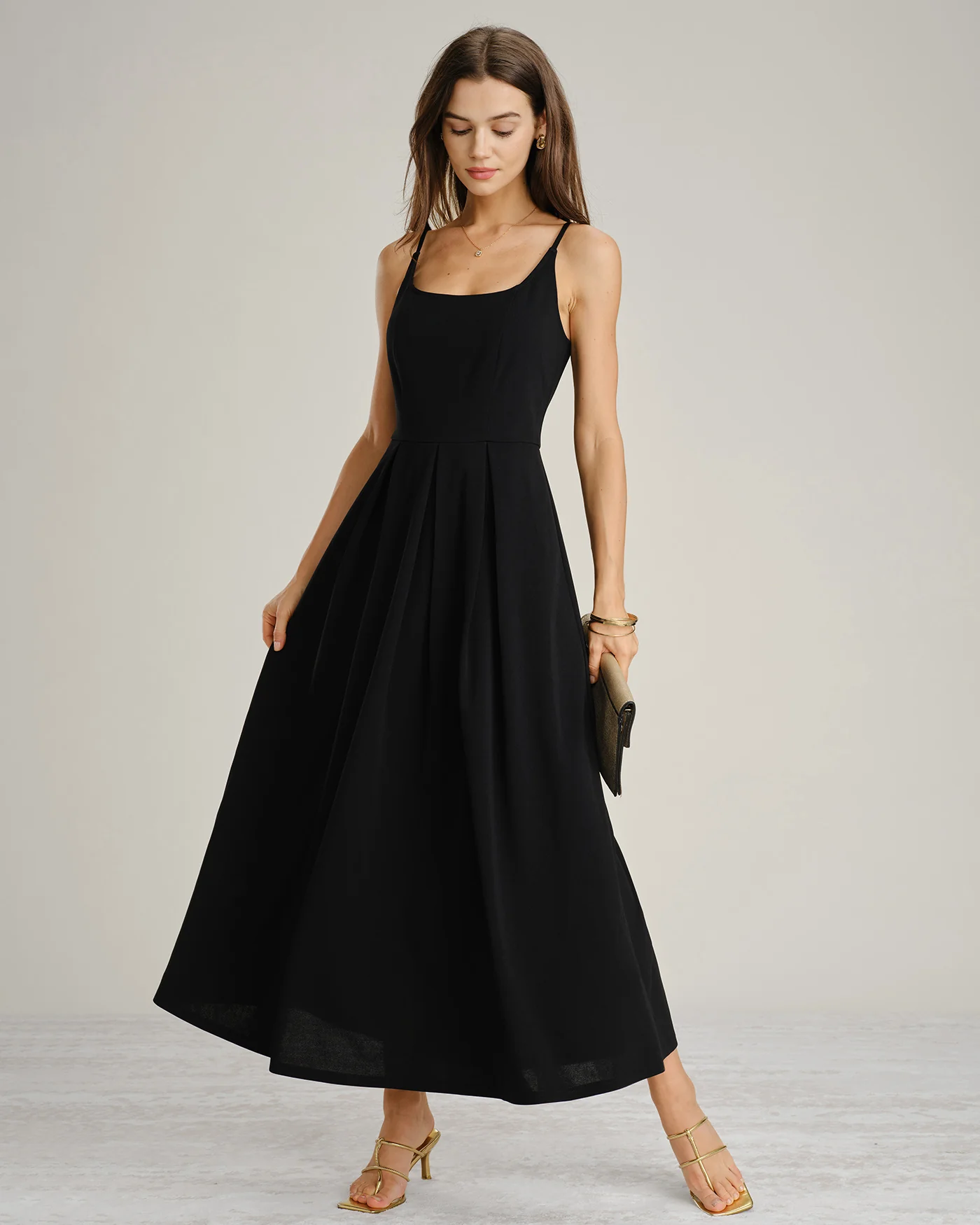 Black Ruched Slip A-Line Maxi Dress - Image 9