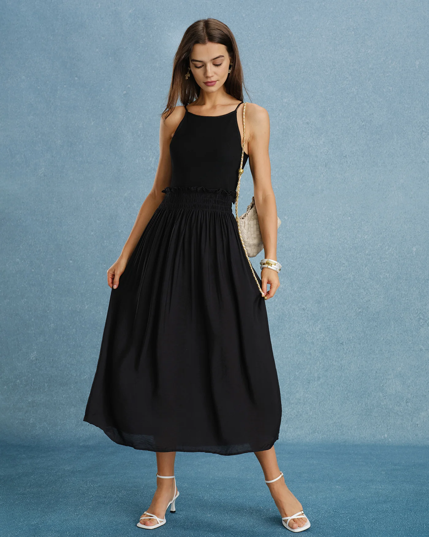 Black Ruched Splicing Slip Maxi Dress - Image 4