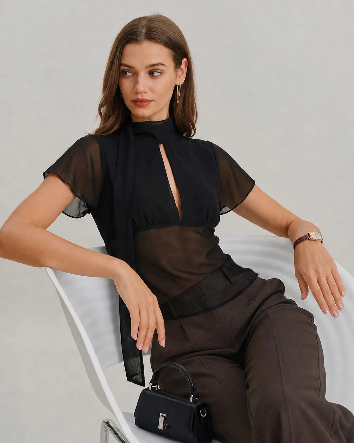 Black See Through V Neck Tee - Image 3