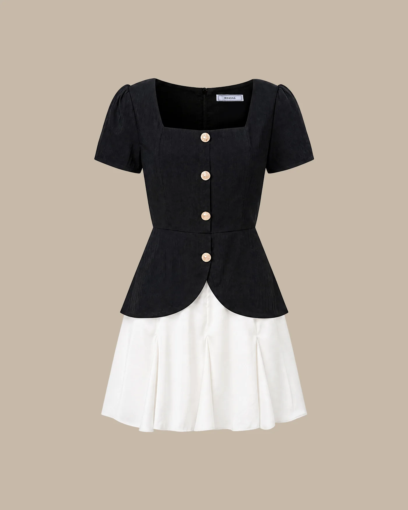 Black Square Neck Contrasting Mini Dress - Image 5