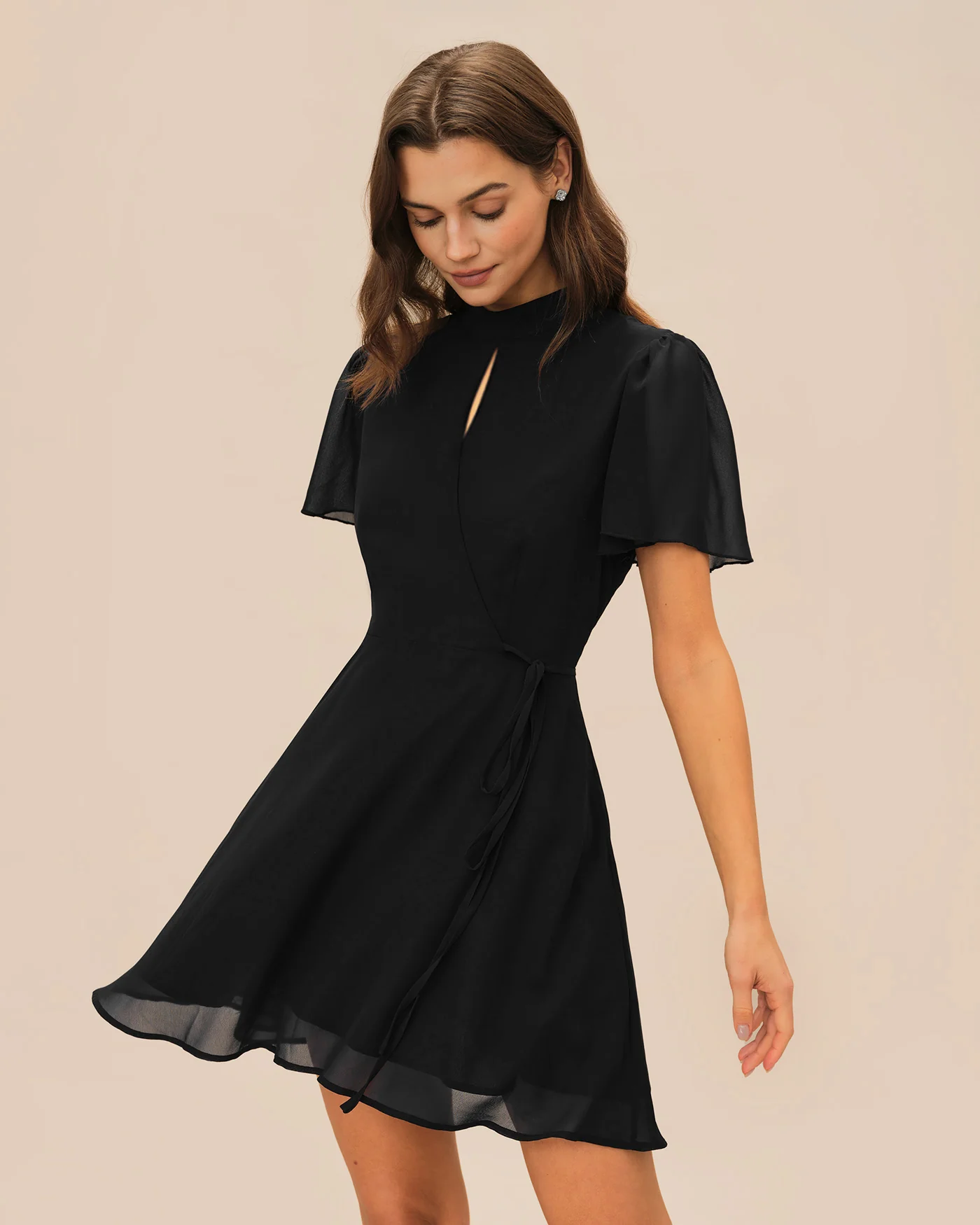 Black Turtle Butterfly Sleeve Mini Dress - Image 3