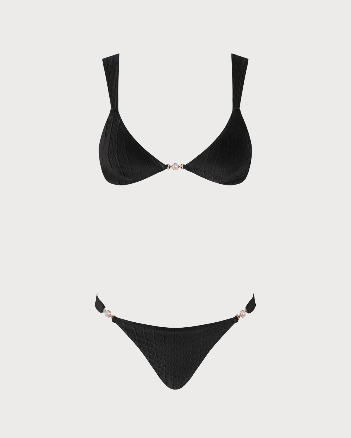 Black V Neck Bralette Bikini Set - Image 2