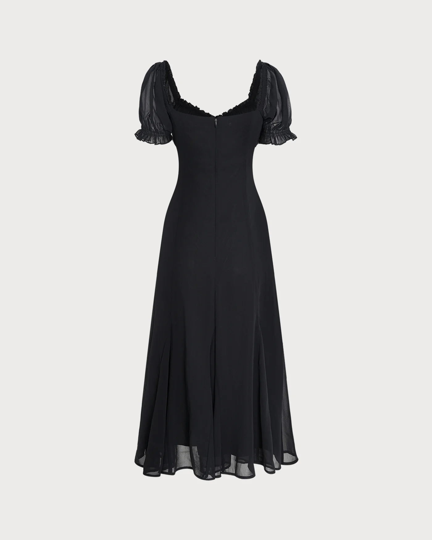 Black V Neck Puffed Sleeve Midi Dress - Image 8