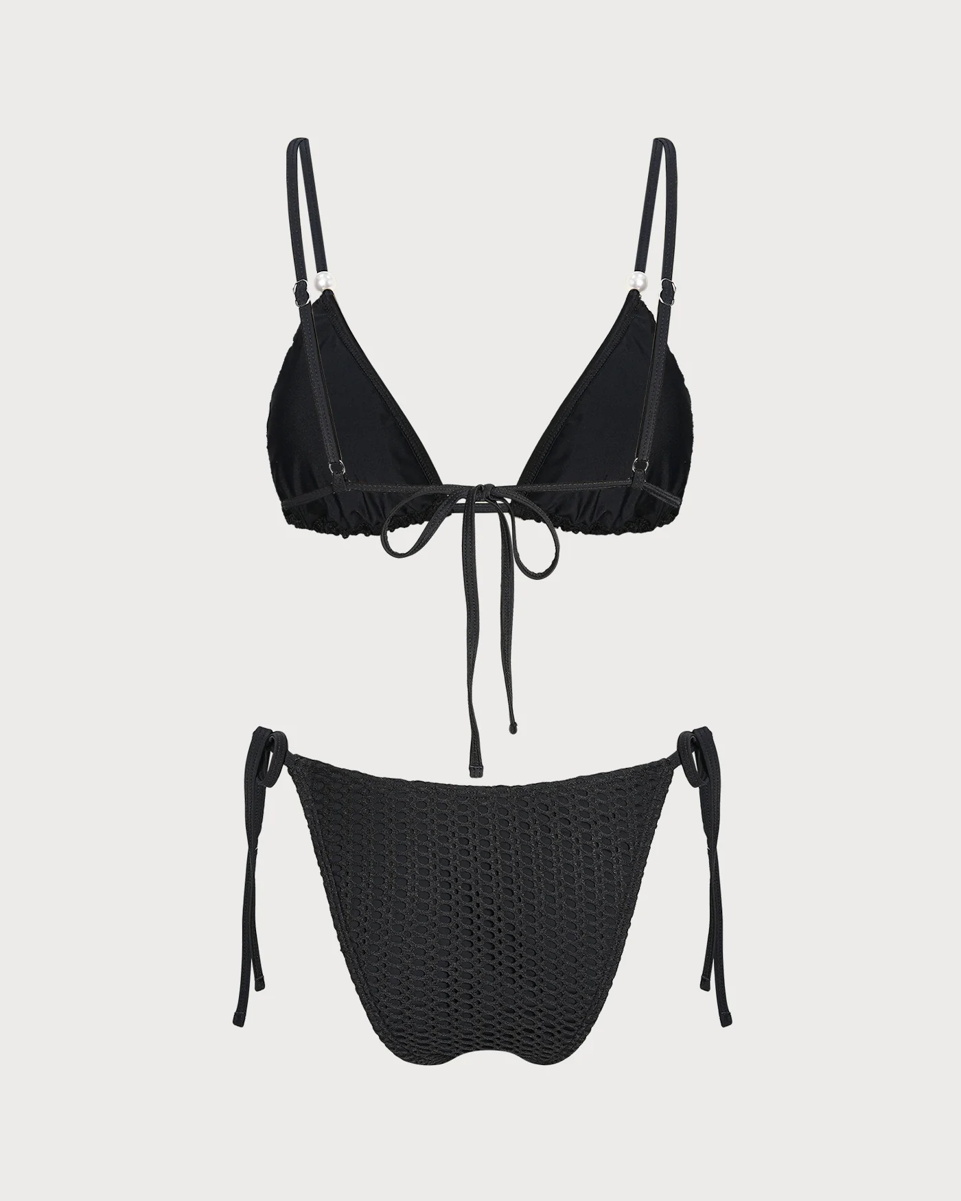 Black V Neck Textured Drawstring Bikini Set - Image 3