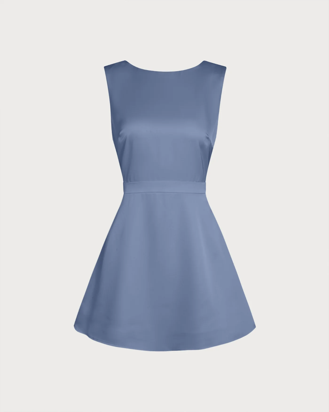 Blue Boat Neck Pearl Satin Mini Dress - Image 6