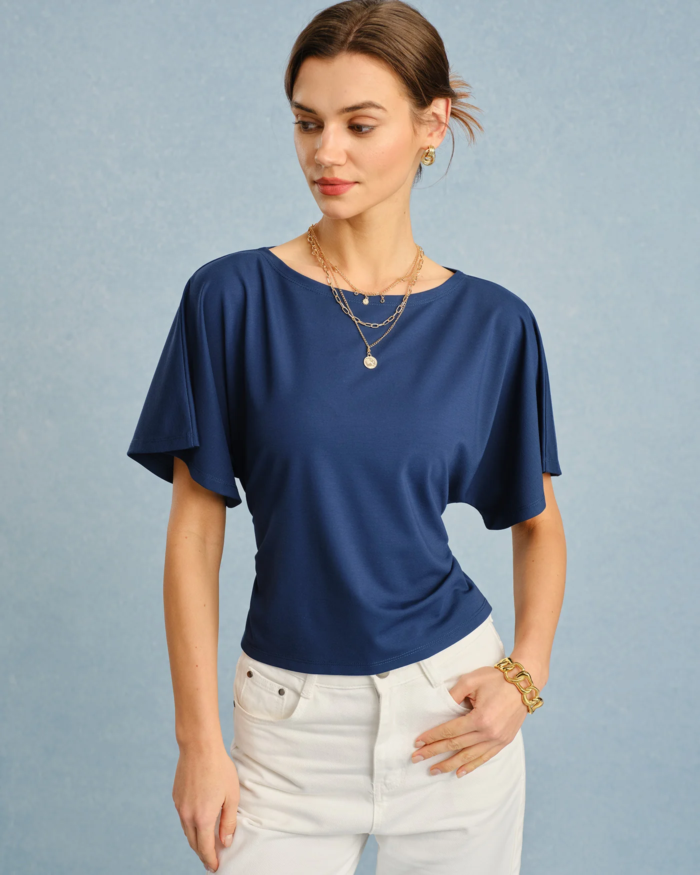 Blue Boat Neck Tie Tee