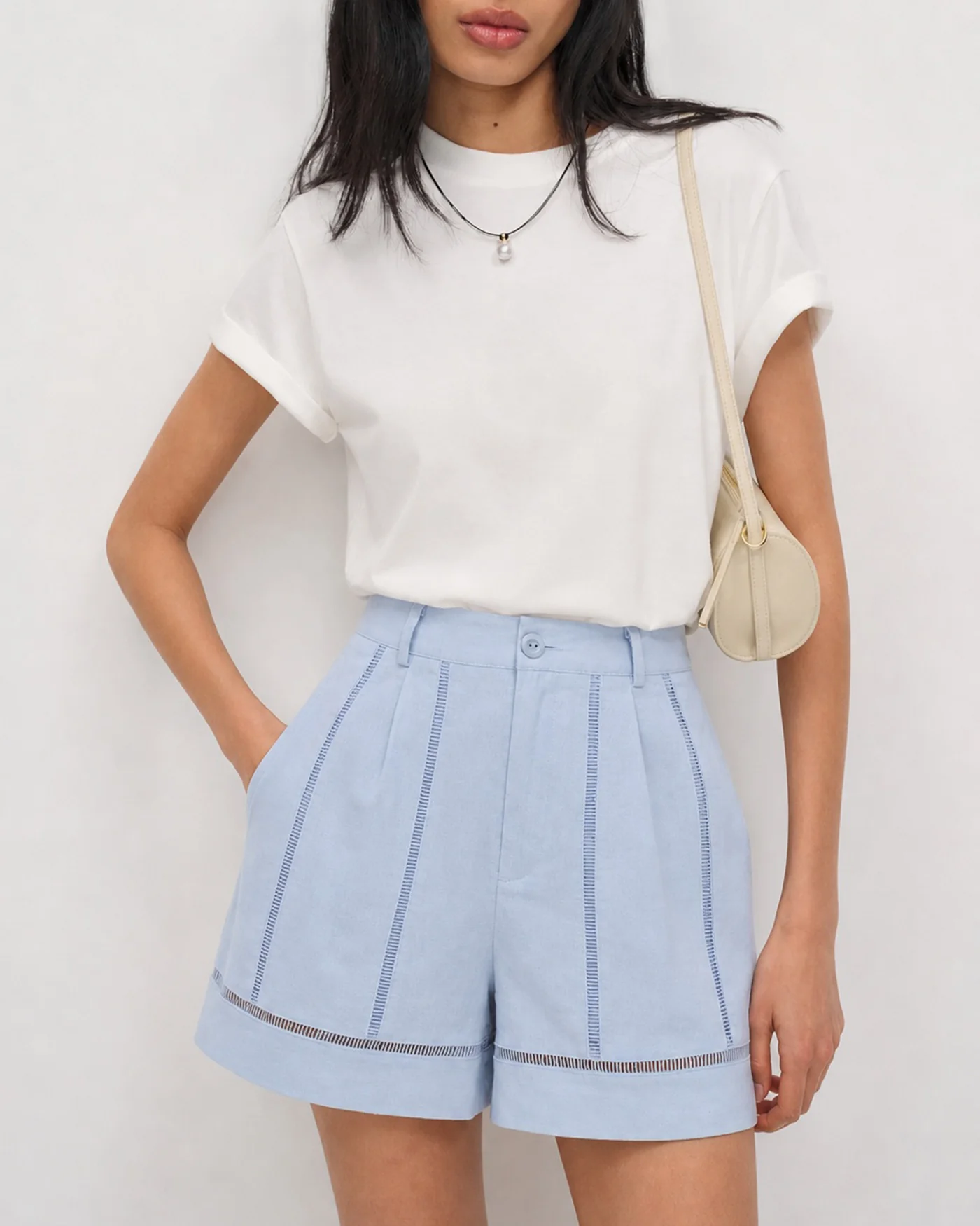 Blue Button Cut Out Zipper Shorts - Image 2