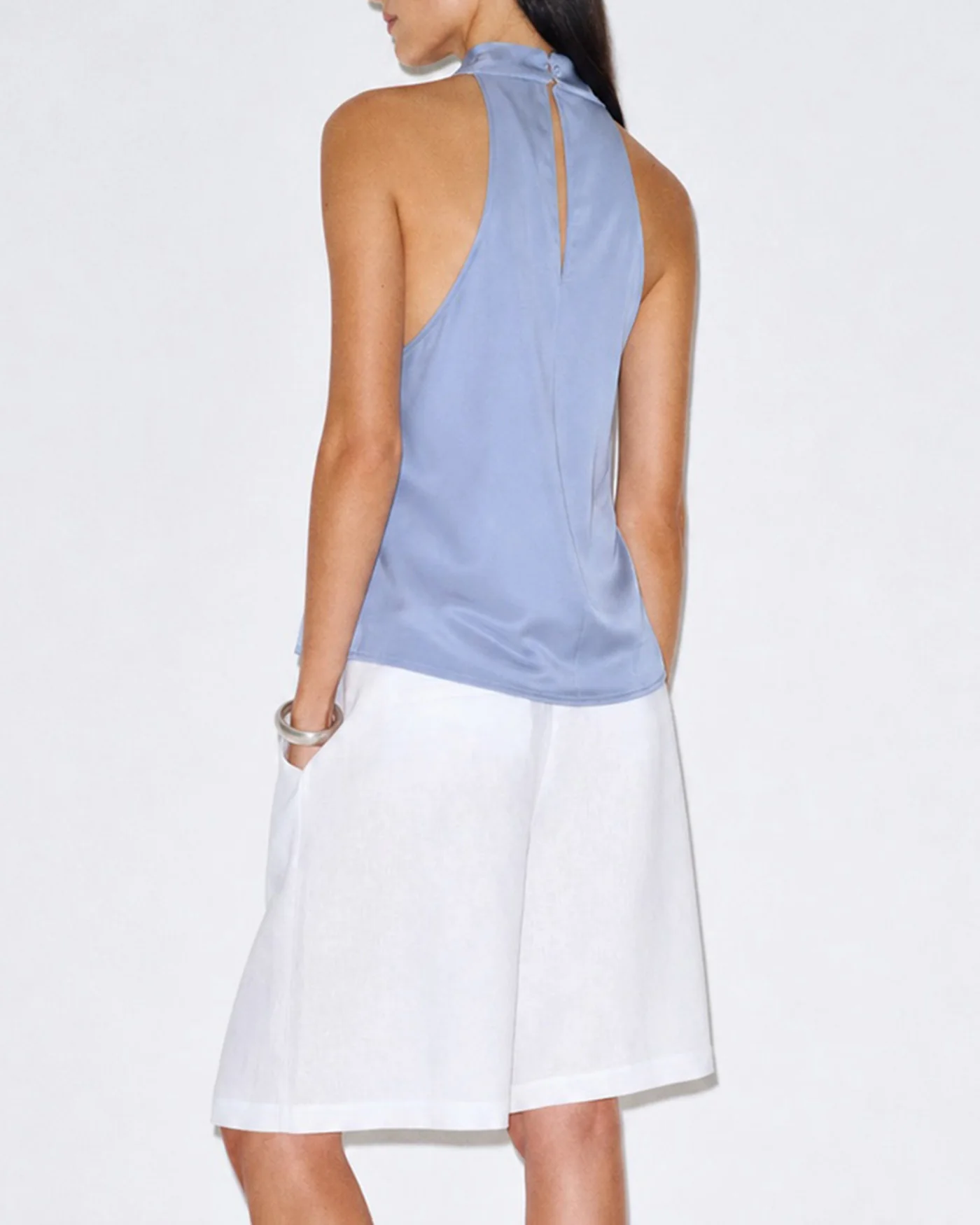 Blue Cowl Neck Button Tank Top - Image 4