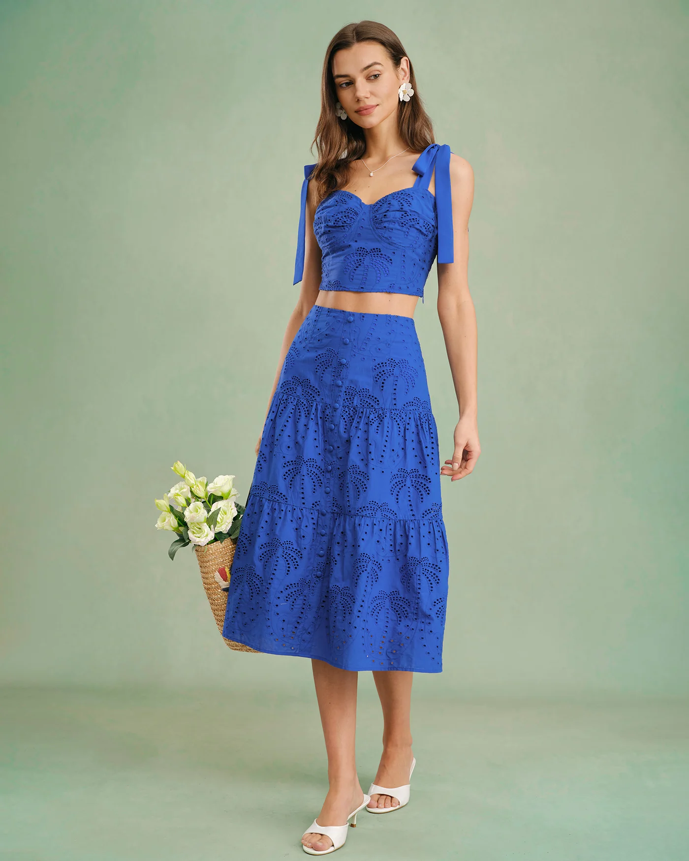 Blue Embroidery Midi Skirt - Image 5