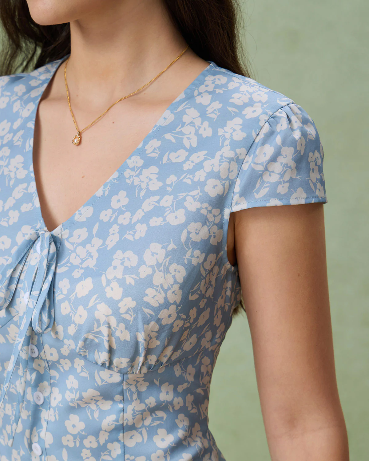 Blue Floral V-Neck Blouse - Image 2