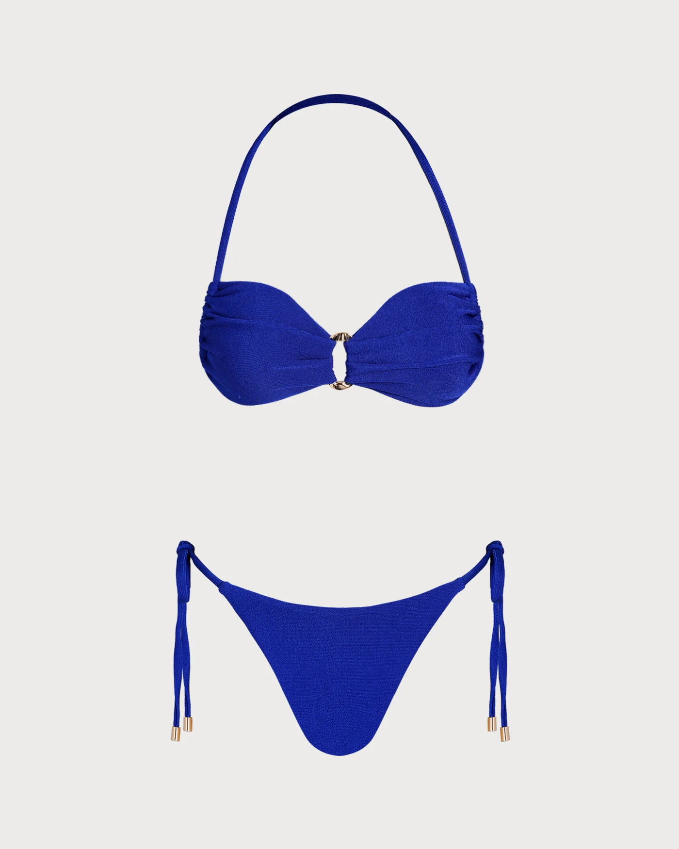 Blue Halter O-Ring Bandeau Bikini Set - Image 2
