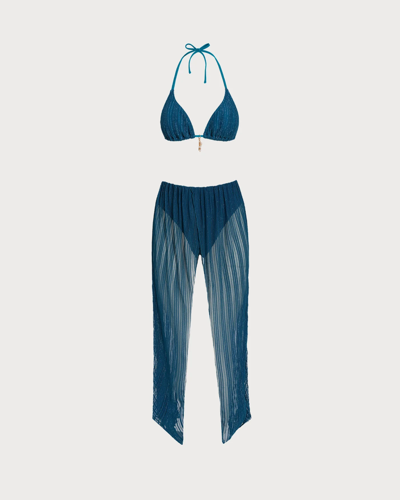 Blue Halter Sequins Drawstring Bikini Set - Image 4