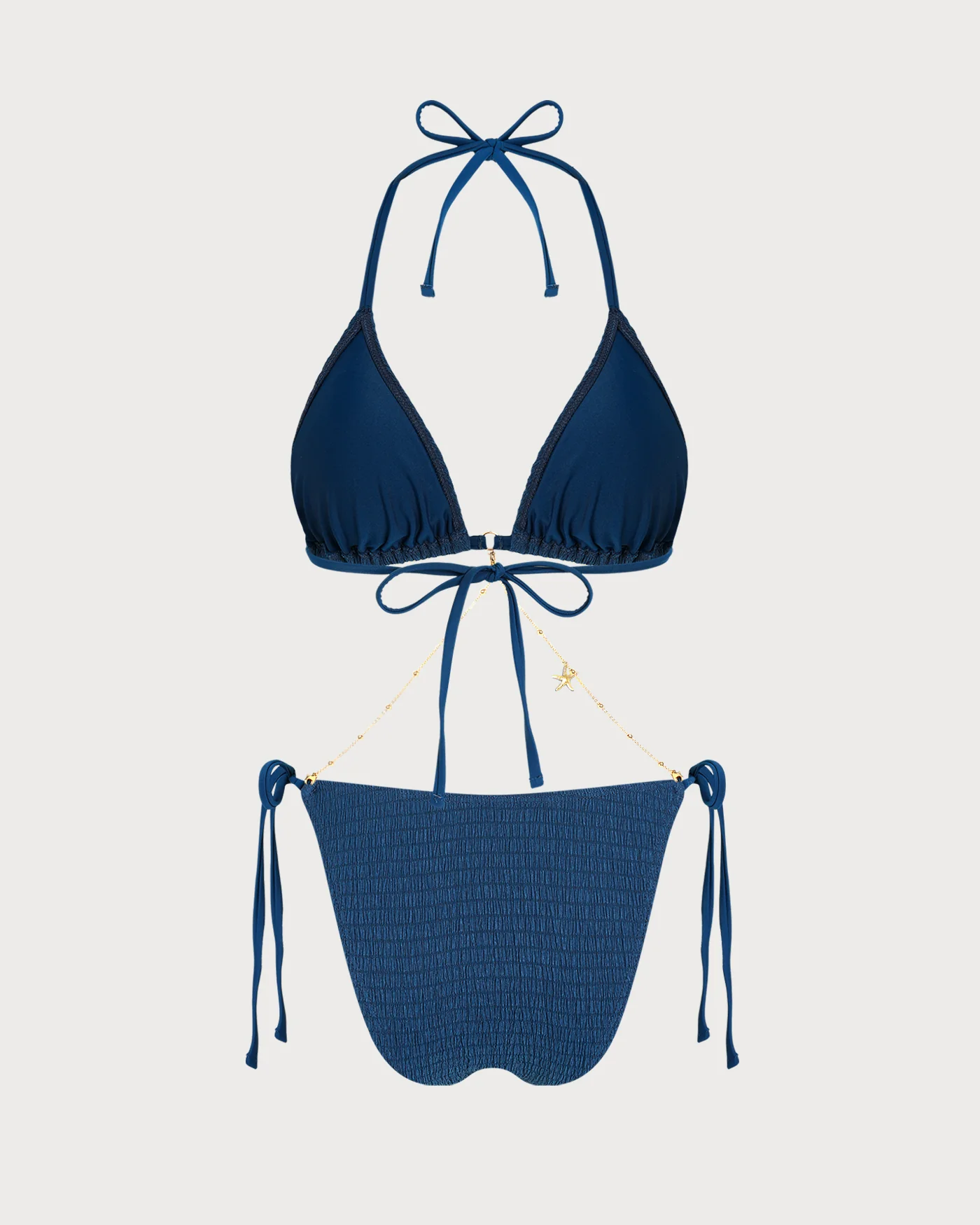 Blue Halter Textured Drawstring Bikini Set - Image 7
