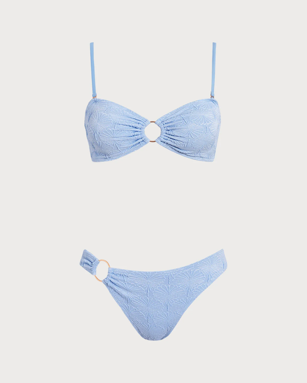Blue Jacquard Cut Out Bikini Sets - Image 2