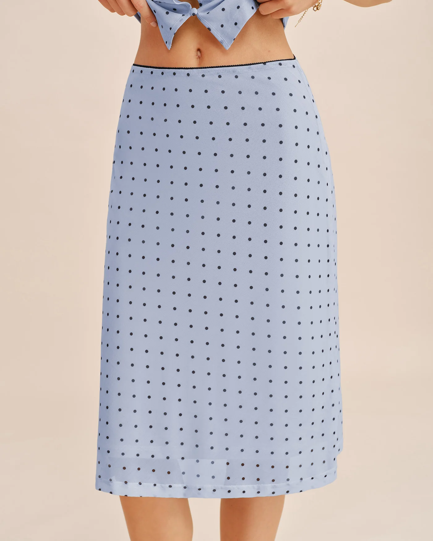 Blue Polka Dot Splicing A-Line Skirt - Image 2