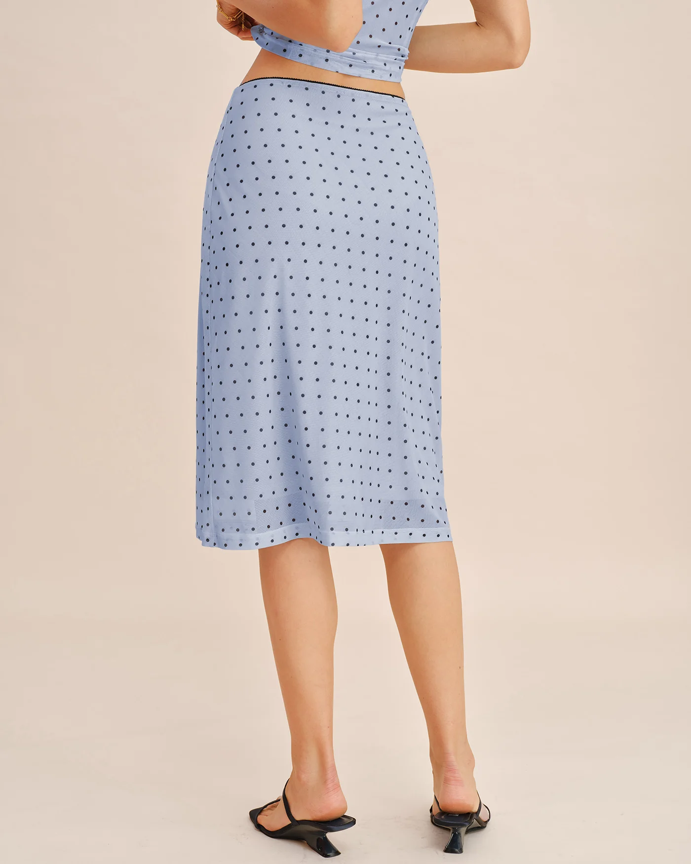 Blue Polka Dot Splicing A-Line Skirt - Image 5