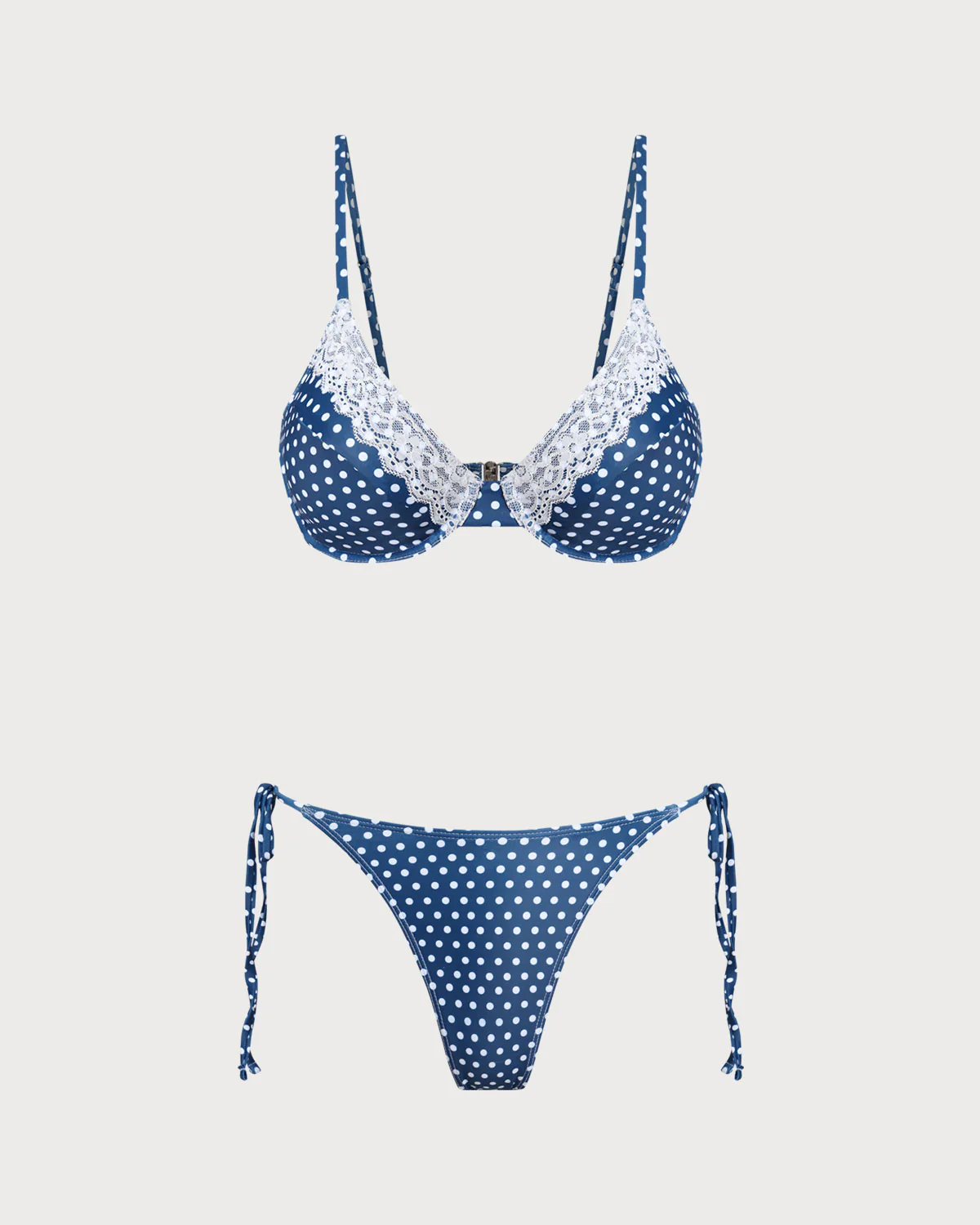 Blue Polka Dot Underwire Bikini Set - Image 2