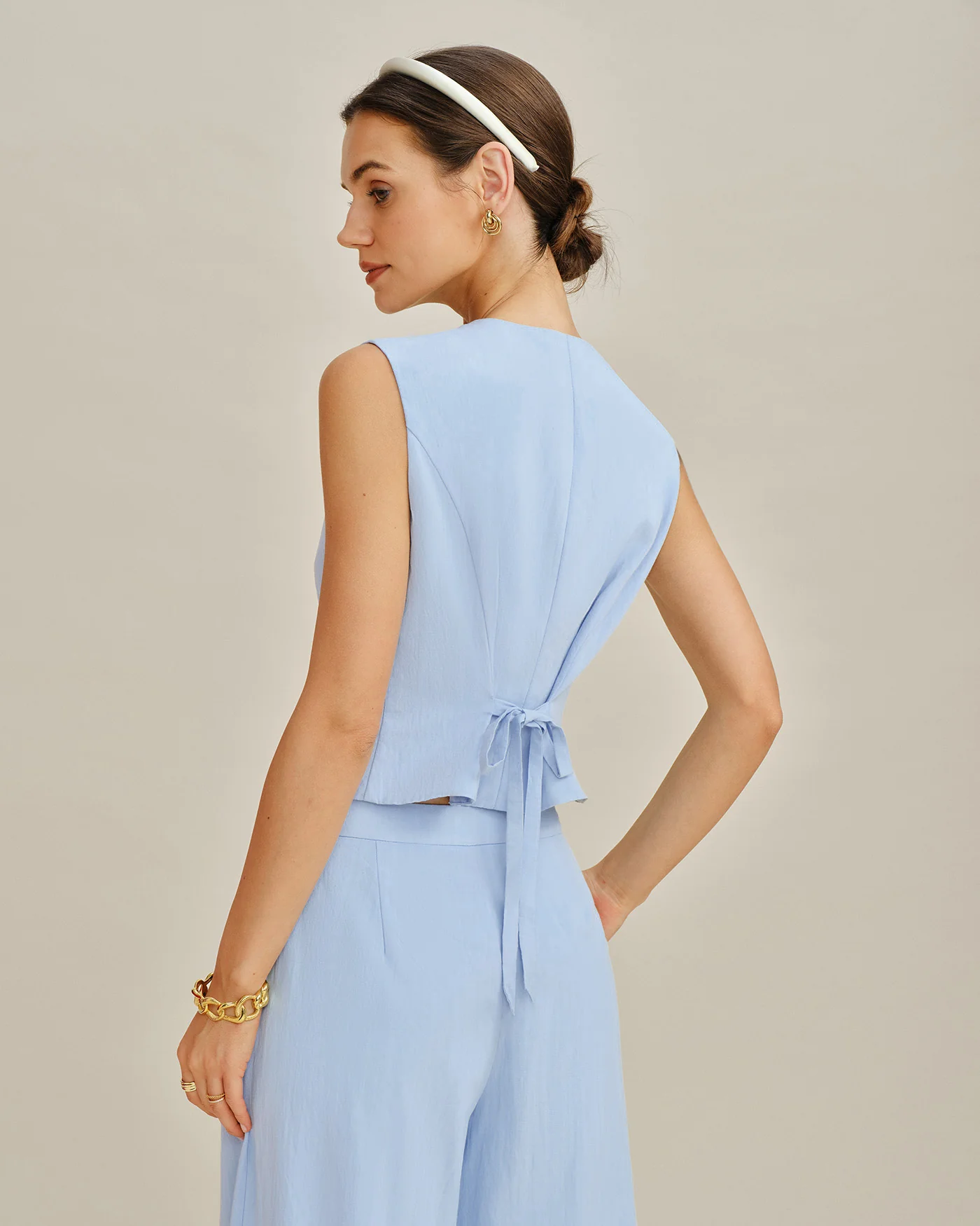 Blue Single Breasted Pockets Vest - Image 3
