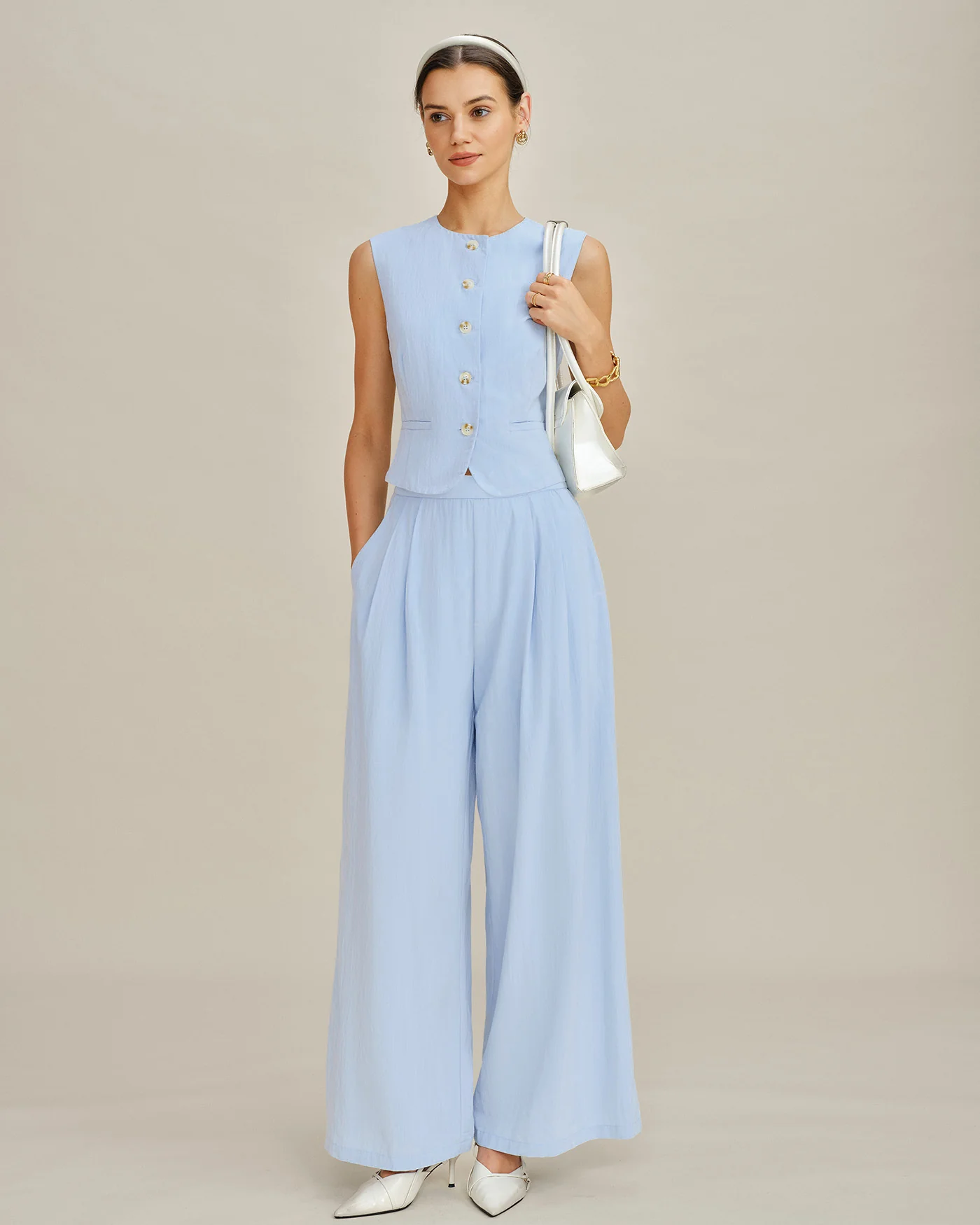 Blue Single Breasted Pockets Vest - Image 4