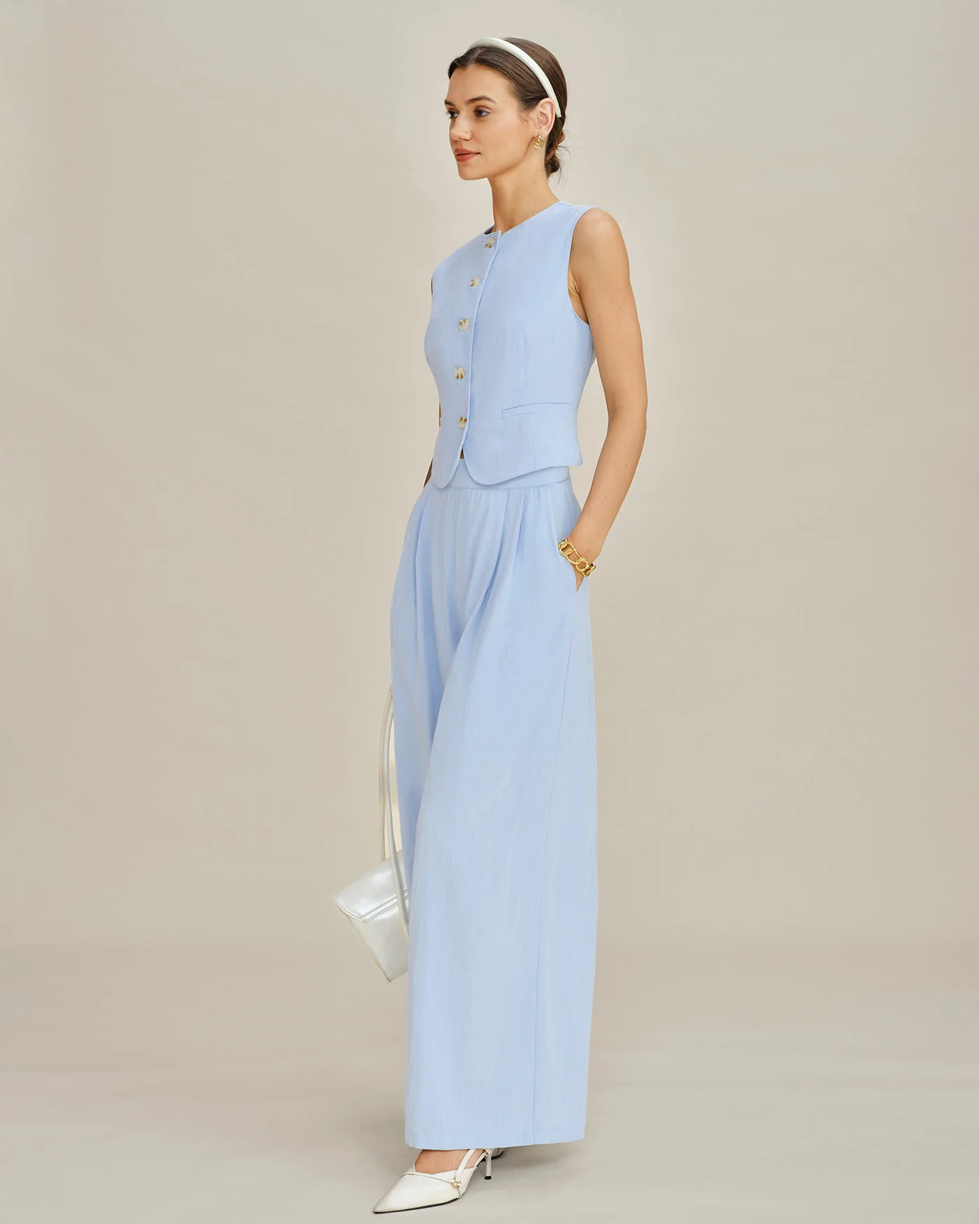 Blue Single Breasted Pockets Vest - Image 7