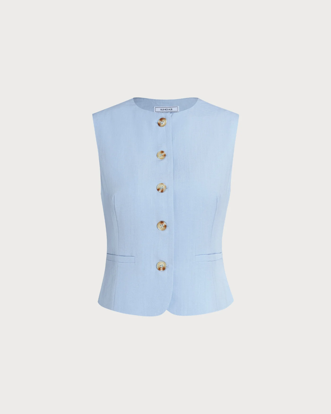 Blue Single Breasted Pockets Vest - Image 8