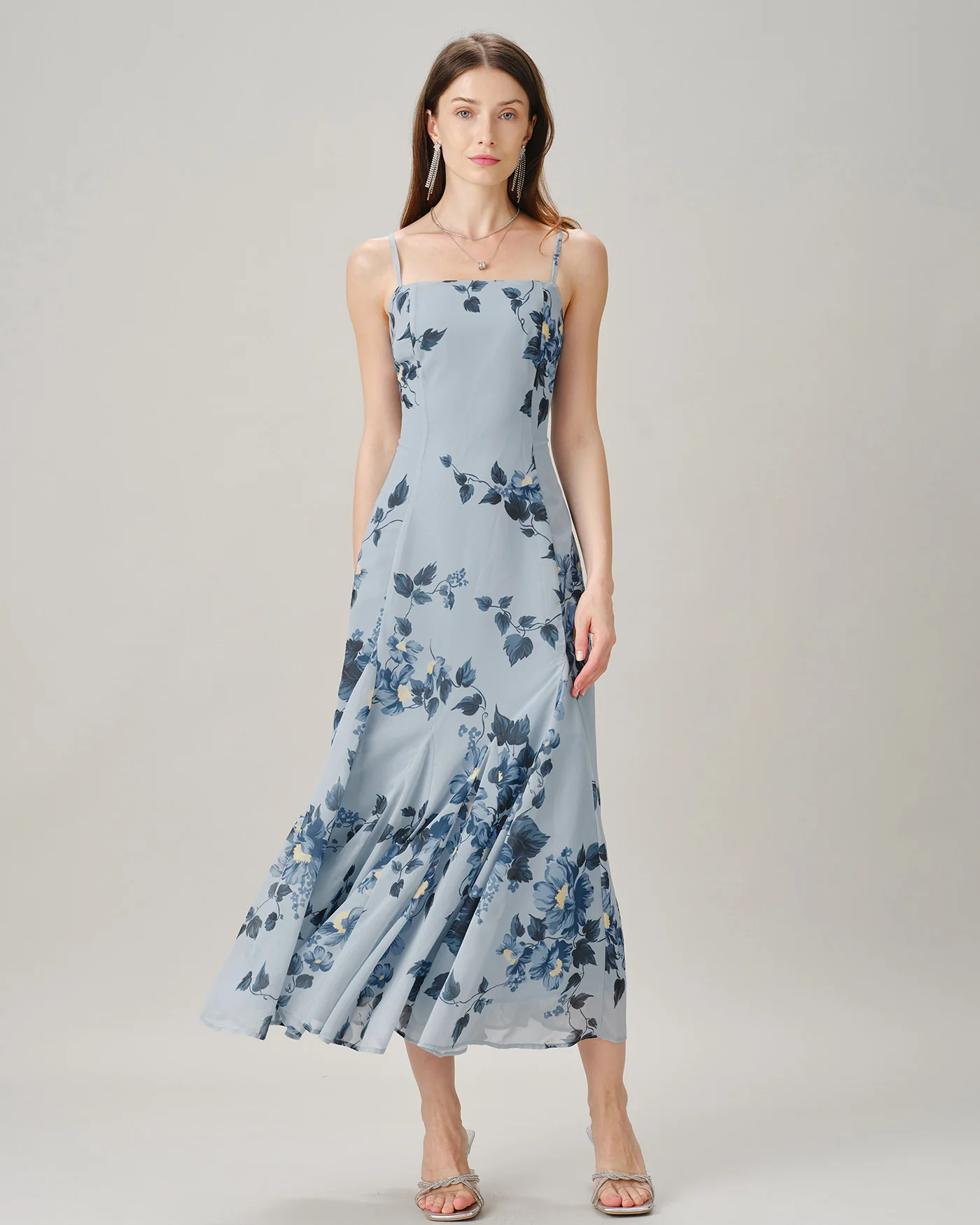 Blue Sleeveless Floral Chiffon Maxi Dress - Image 4