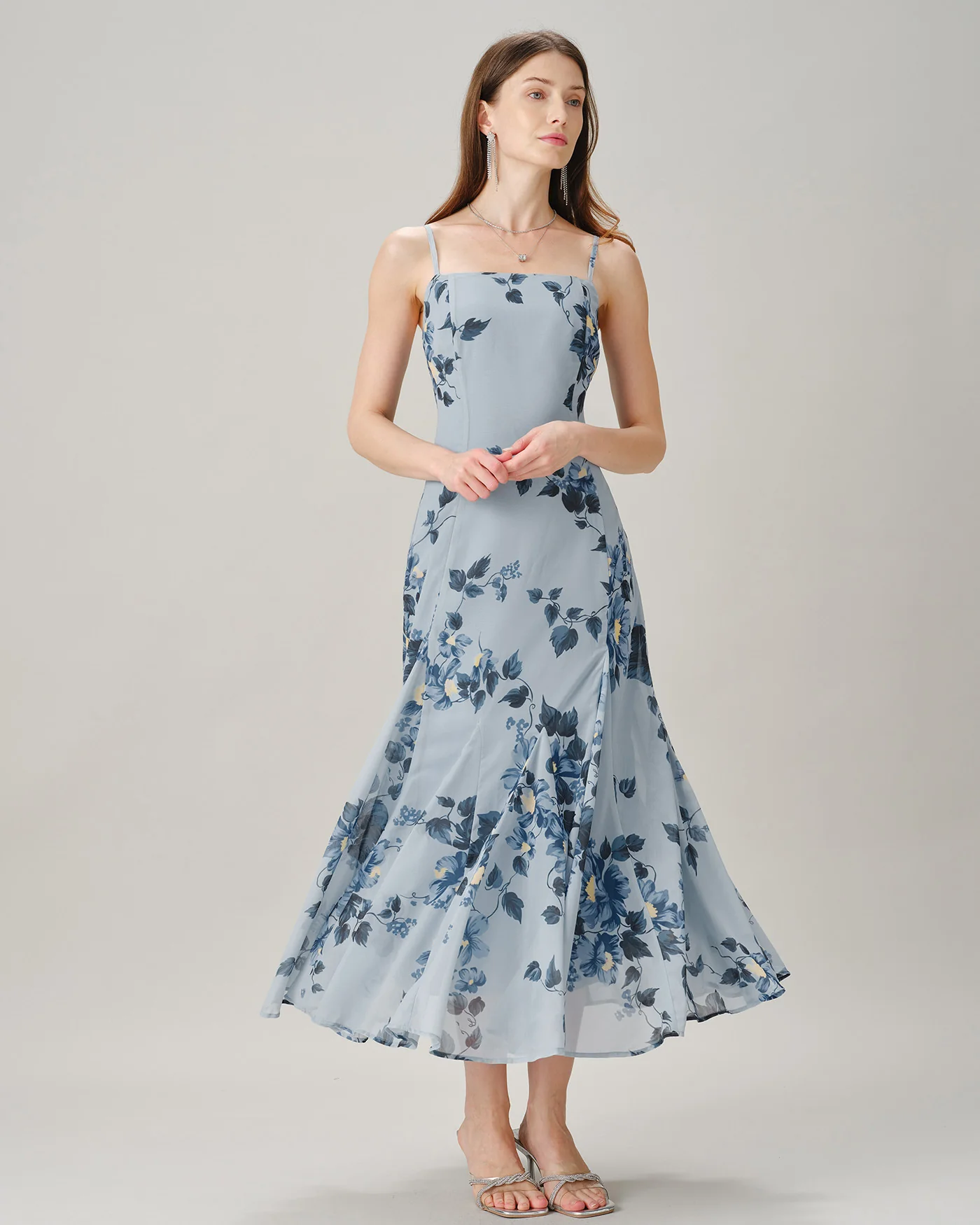 Blue Sleeveless Floral Chiffon Maxi Dress - Image 5