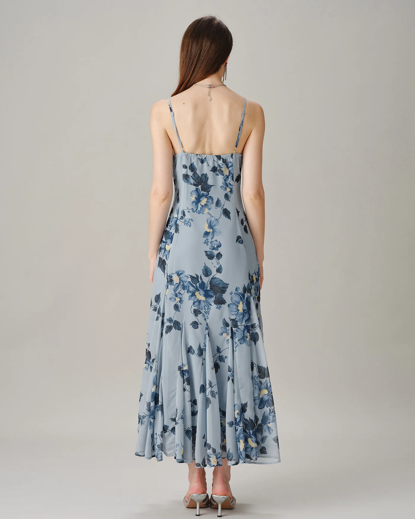 Blue Sleeveless Floral Chiffon Maxi Dress - Image 6