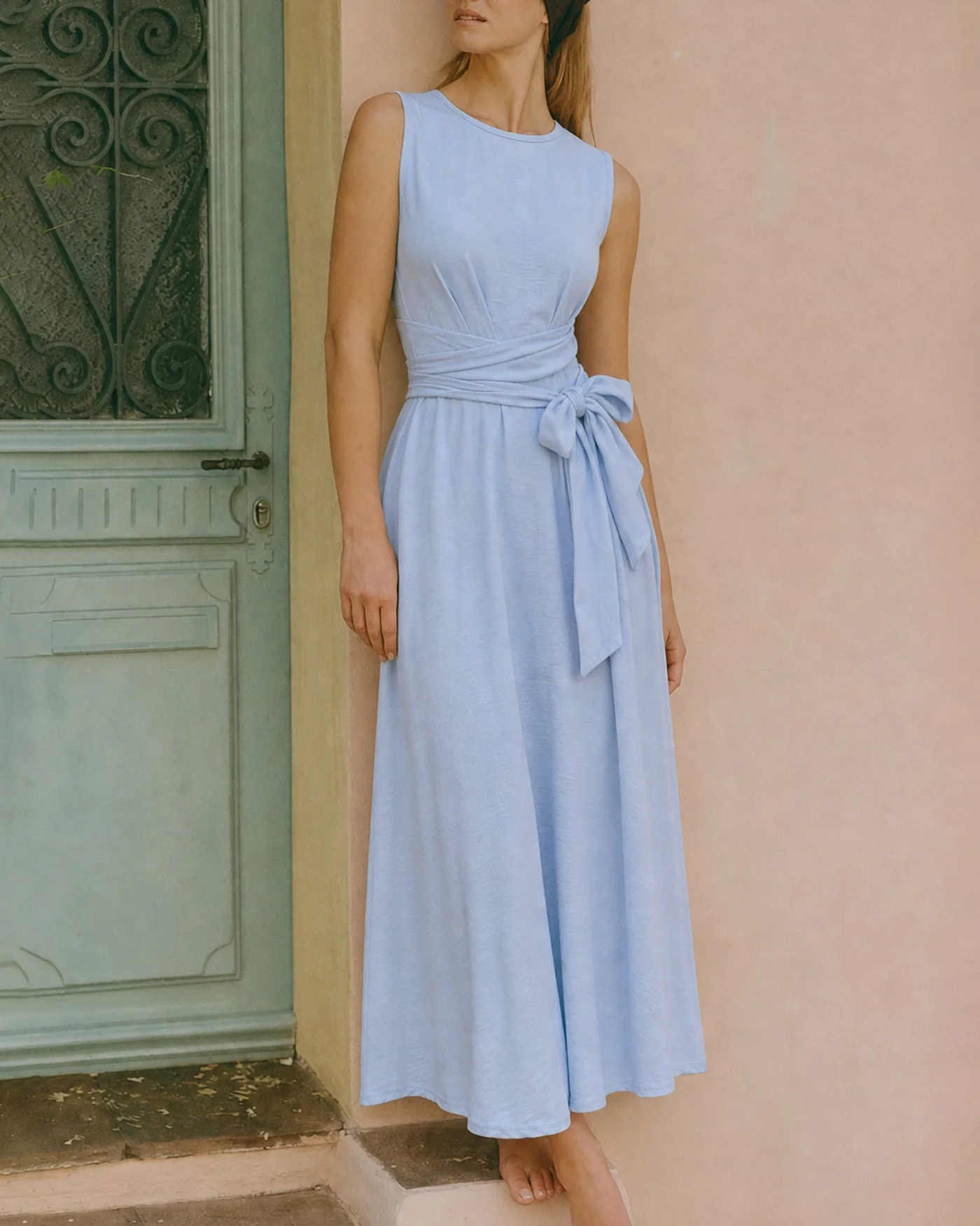 Blue Sleeveless Round Neck Tunic Maxi Dress - Image 3