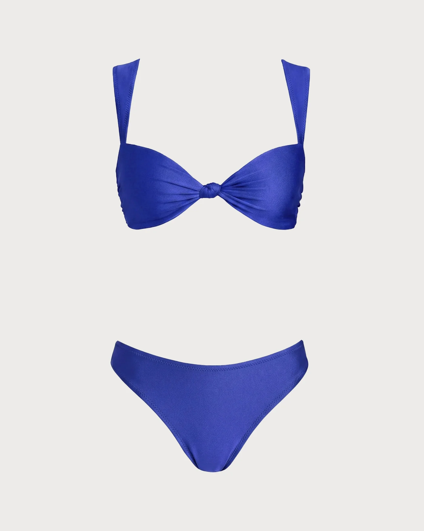 Blue Solid Tie Triangle Bikini Set - Image 2