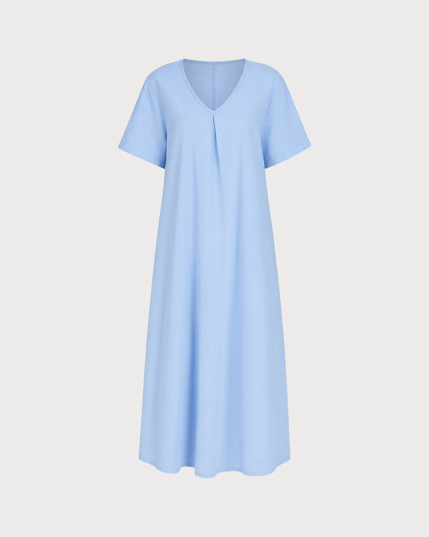 Blue Solid V Neck Pockets Midi Dress - Image 6