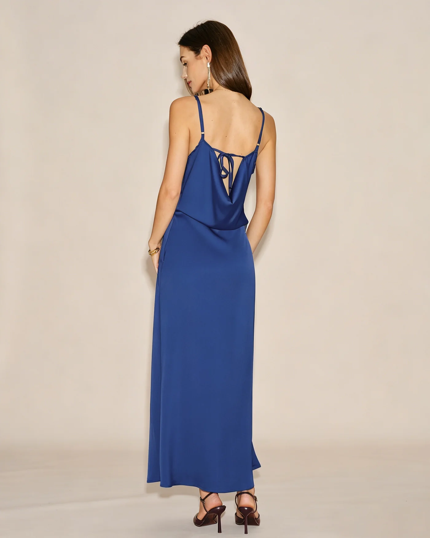 Blue Solid Zipper Slip Maxi Dress - Image 5