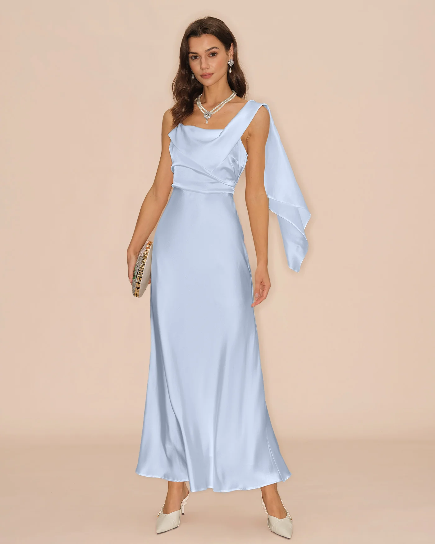 Blue Square Neck Flowy Satin Maxi Dress - Image 4