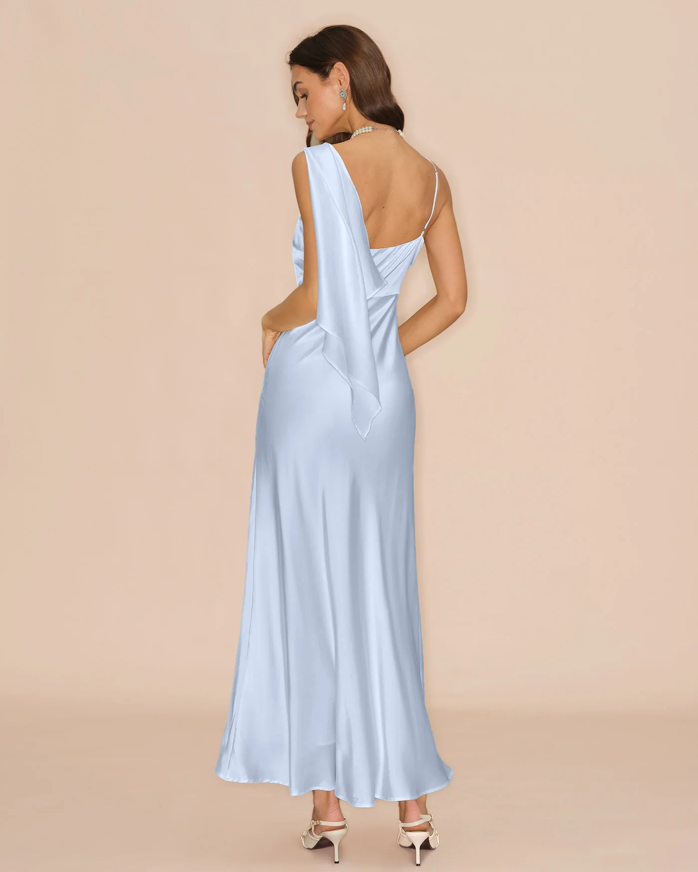 Blue Square Neck Flowy Satin Maxi Dress - Image 6