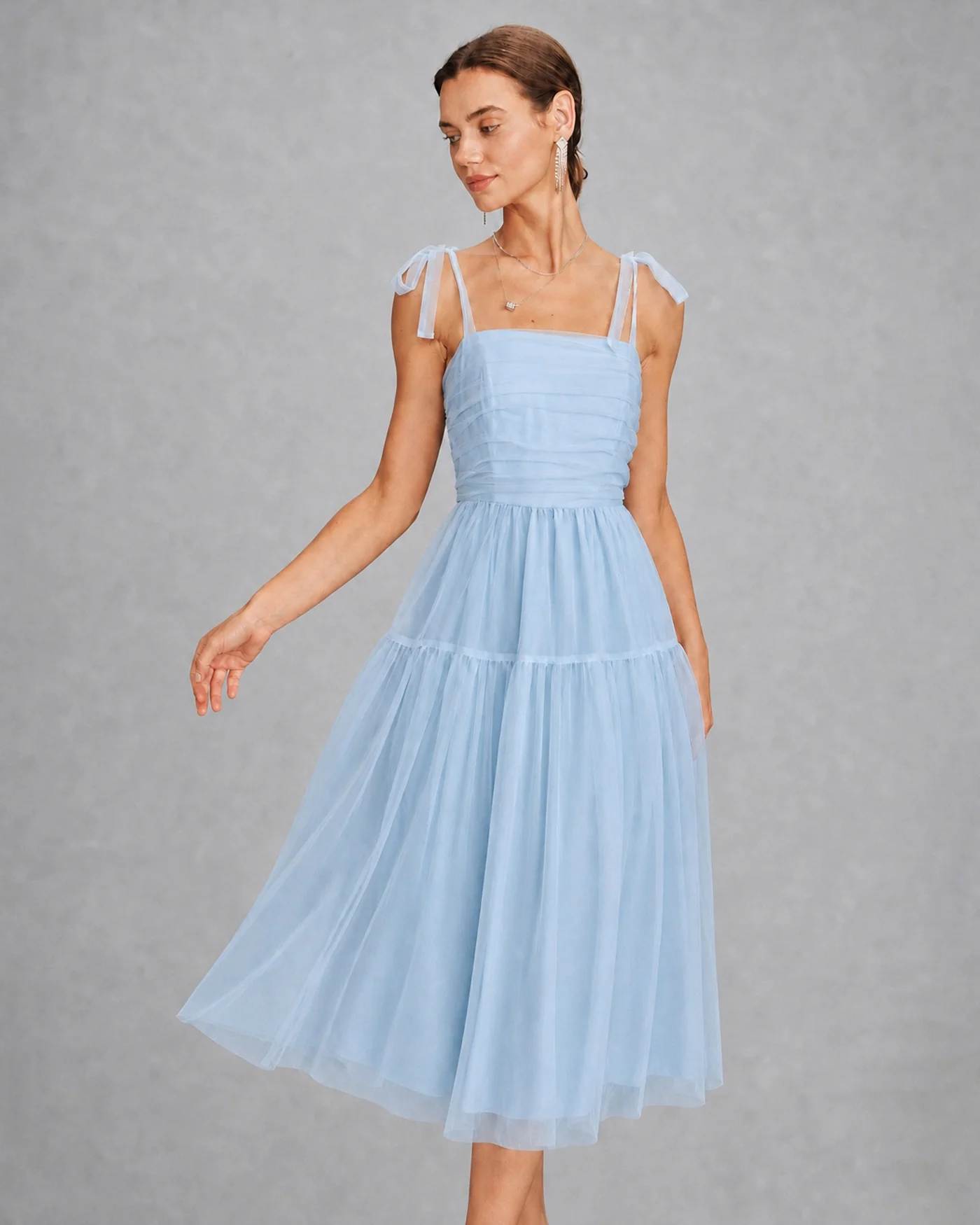 Blue Square Neck Mesh Slip Midi Dress - Image 2