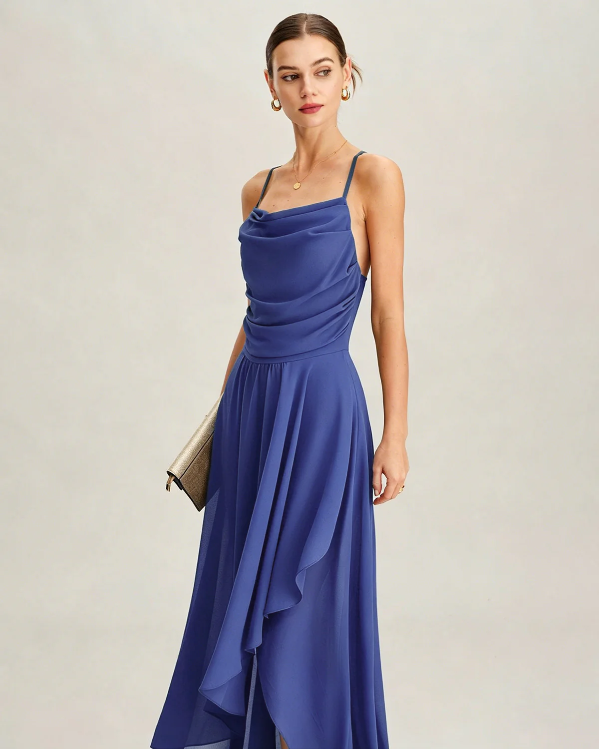 Blue Square Neck Slip Chiffon Maxi Dress - Image 3