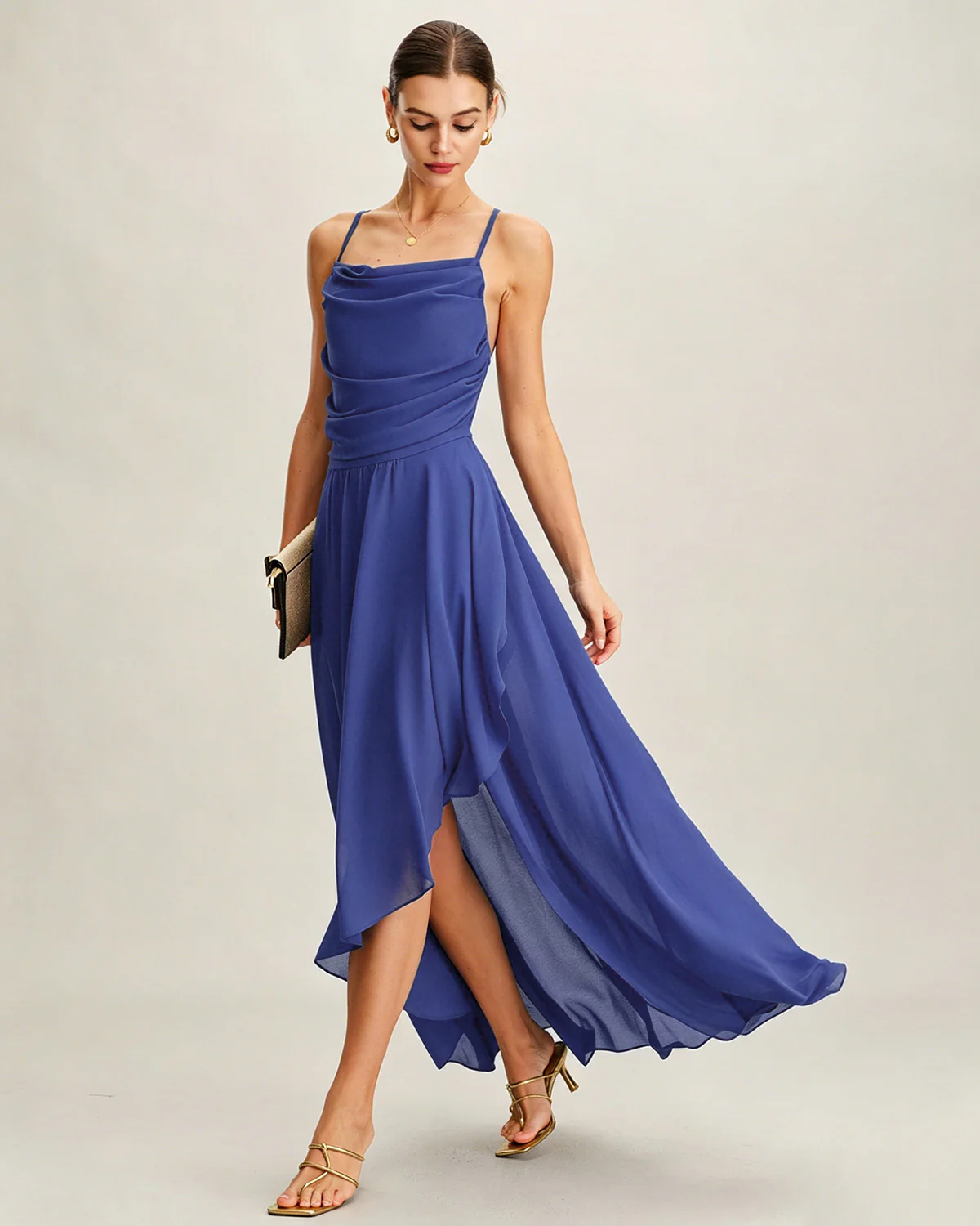 Blue Square Neck Slip Chiffon Maxi Dress - Image 4
