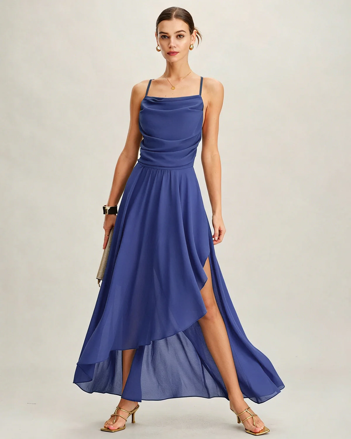 Blue Square Neck Slip Chiffon Maxi Dress - Image 5
