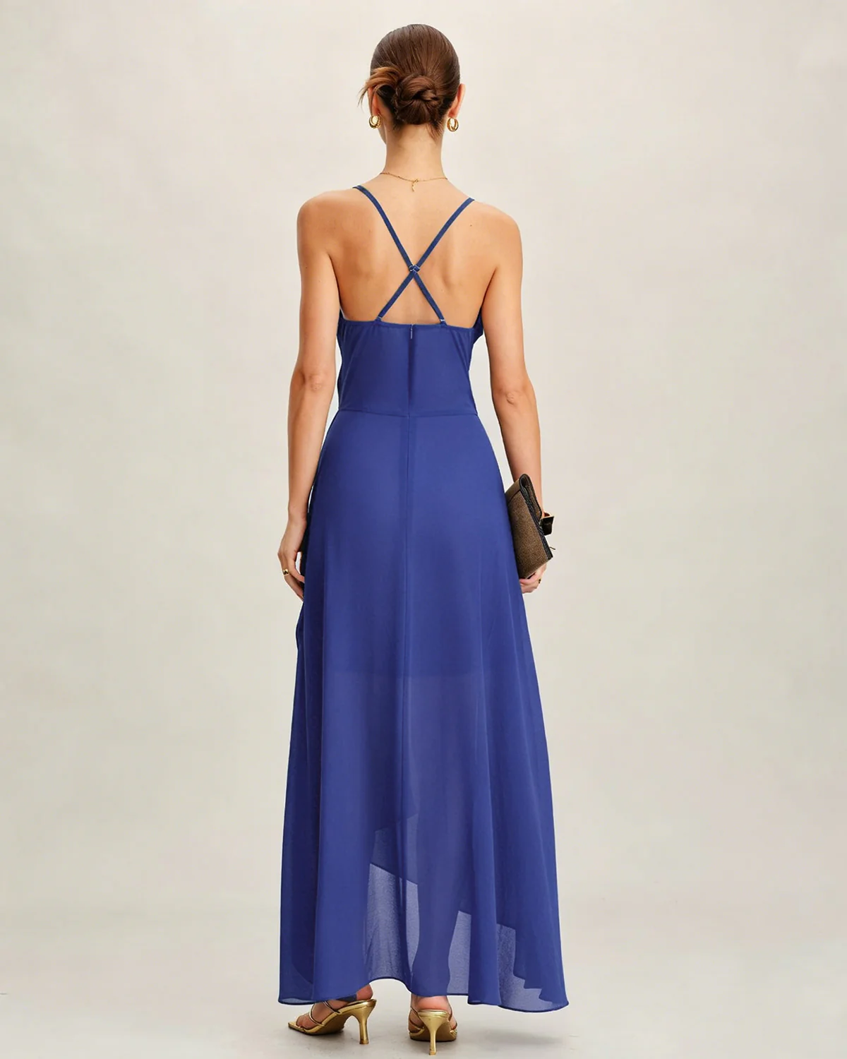 Blue Square Neck Slip Chiffon Maxi Dress - Image 6