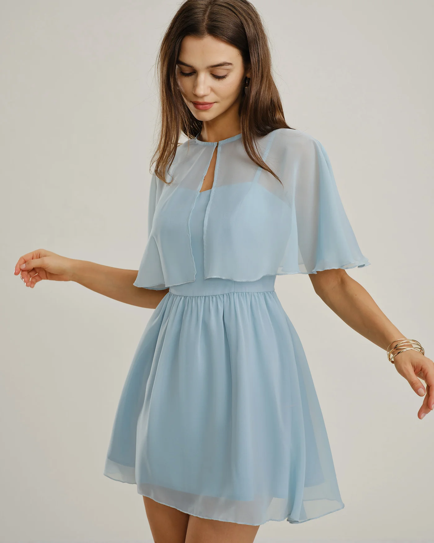 Blue Sweetheart Neck Chiffon Mini Dress - Image 4